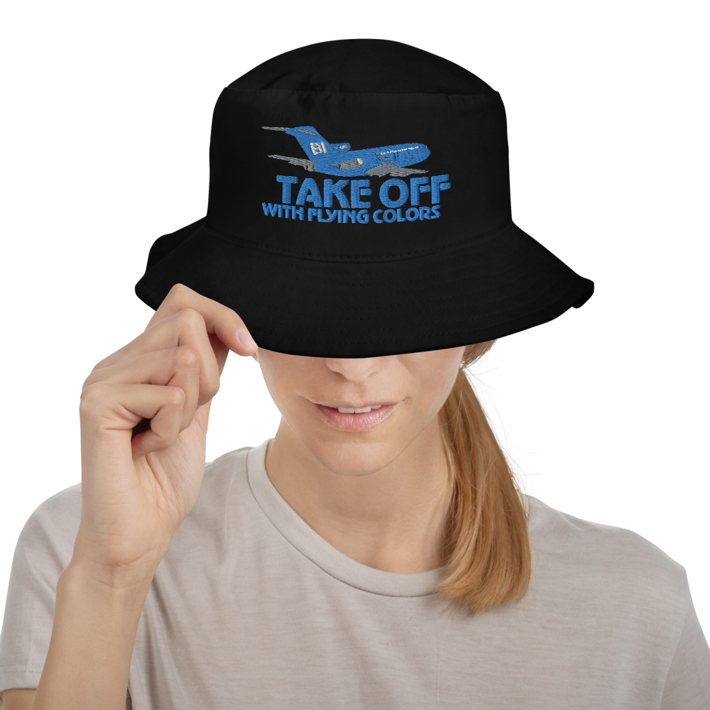 Bucket Hat Braniff Boeing 727 Takeoff with Flying Colors 1971