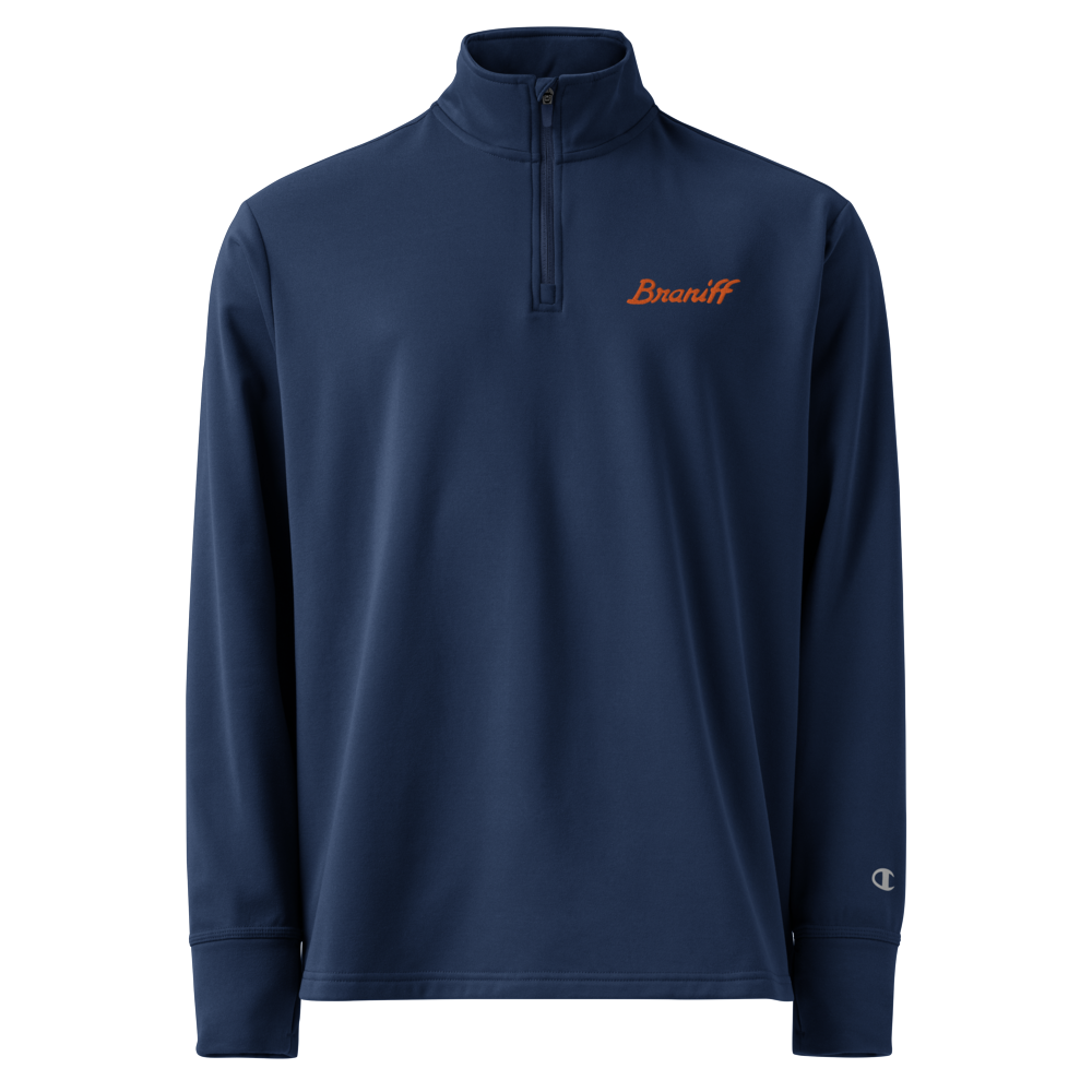 Coat Jacket Quarter Zip Pullover by Champion Braniff 1978 Ultra Font Embroidery