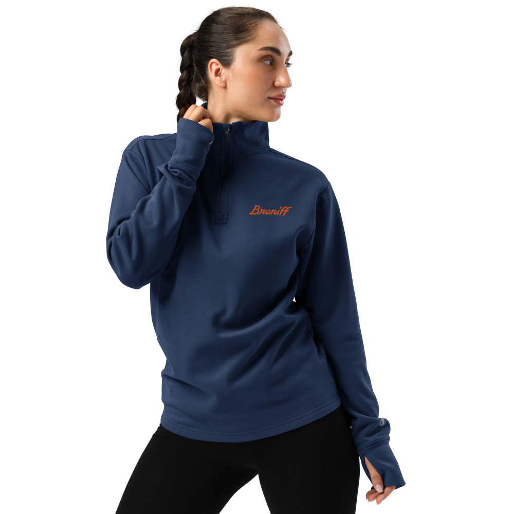 Coat Jacket Quarter Zip Pullover by Champion Braniff 1978 Ultra Font Embroidery