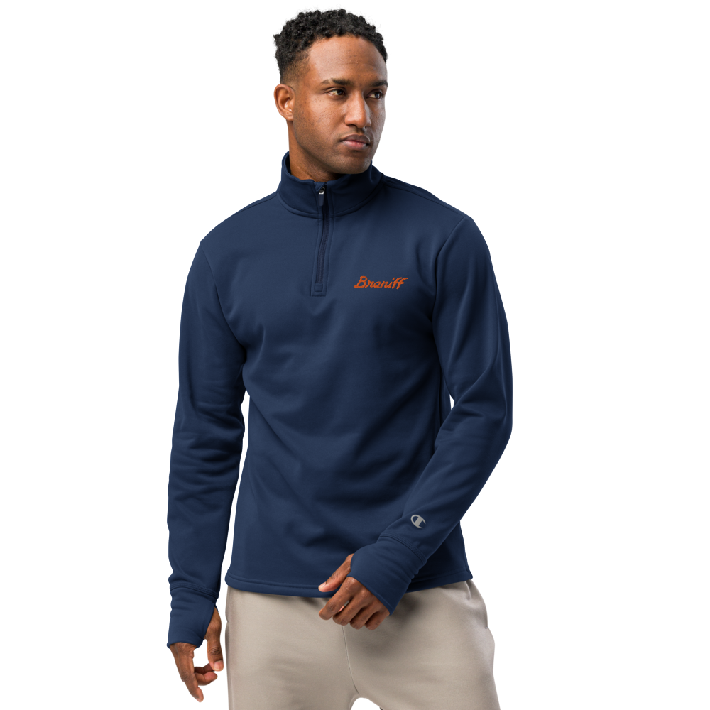 Coat Jacket Quarter Zip Pullover by Champion Braniff 1978 Ultra Font Embroidery