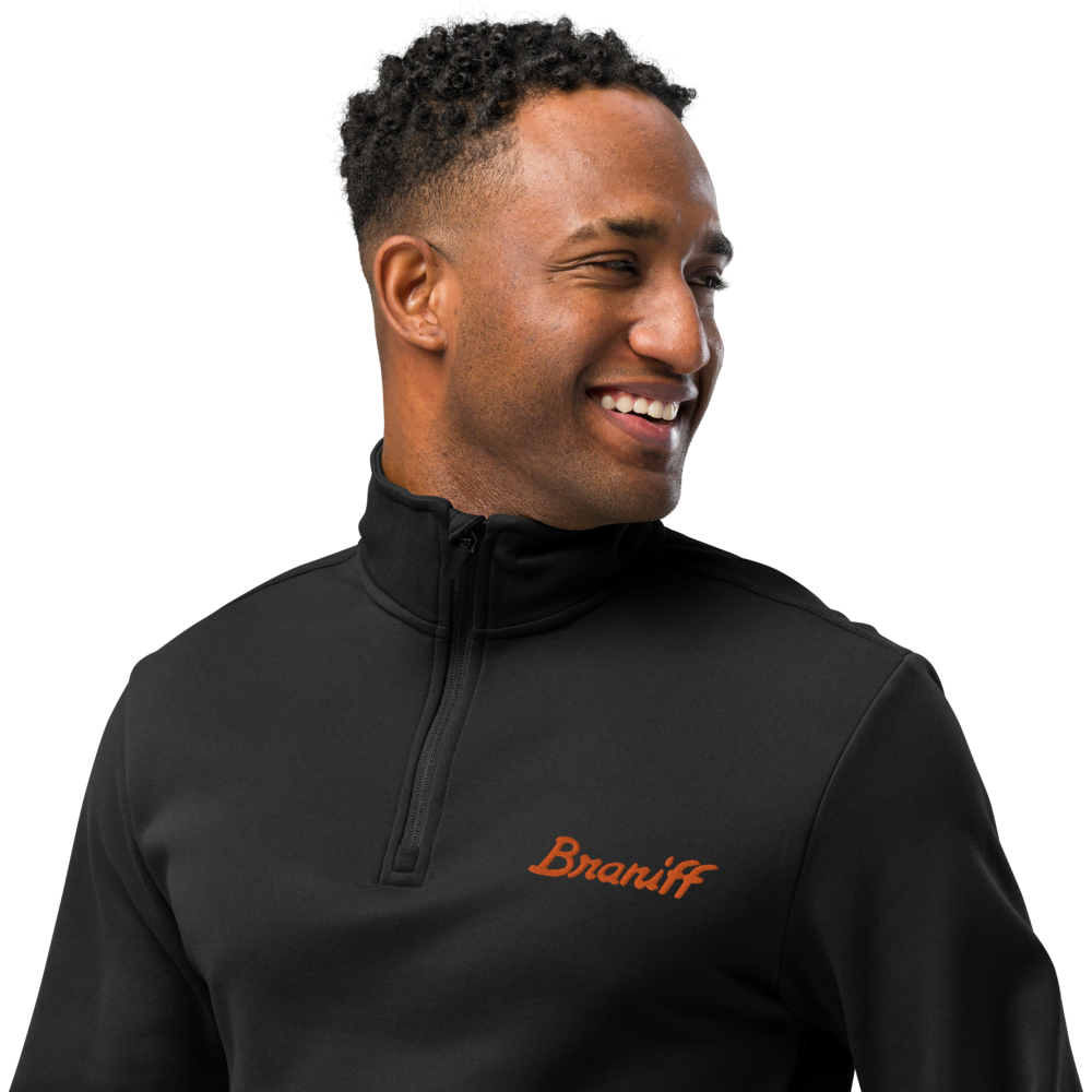 Coat Jacket Quarter Zip Pullover by Champion Braniff 1978 Ultra Font Embroidery