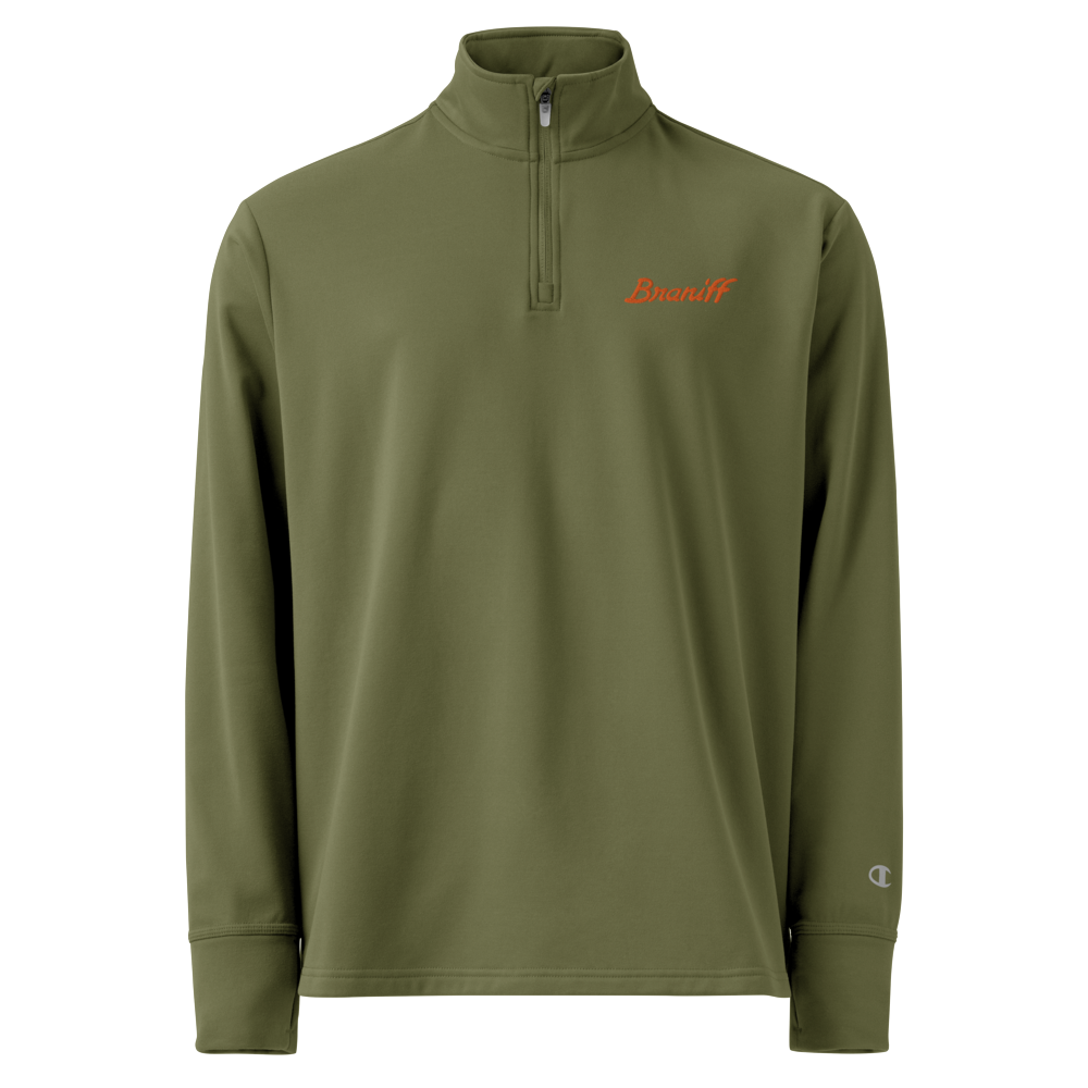 Coat Jacket Quarter Zip Pullover by Champion Braniff 1978 Ultra Font Embroidery