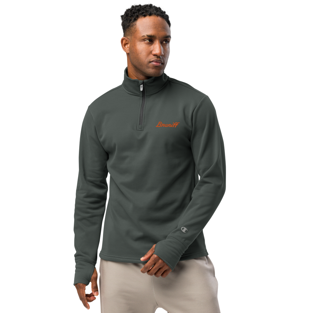Coat Jacket Quarter Zip Pullover by Champion Braniff 1978 Ultra Font Embroidery