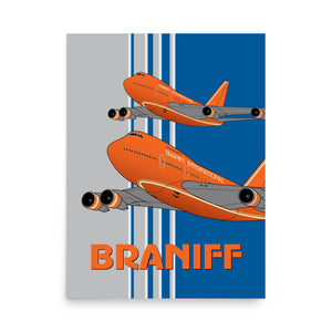 Poster Braniff Boeing 747 Inflight 1978 Ultra Space Color Scheme Orange