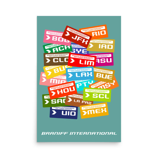 Poster Braniff Colorful Luggage Bag Tag 1965