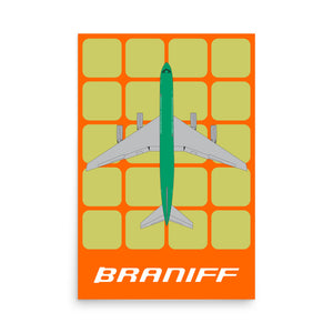 Poster Braniff McDonnell Douglas DC-8-62 Squares 1971 Two Tone Green Color Scheme