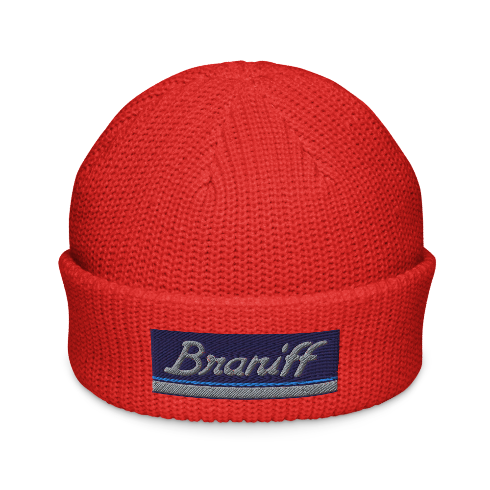 Fisherman Beanie Hat Skull Cap Toboggan Braniff Ultra Mercury Blue Power Paint Stripes 1978