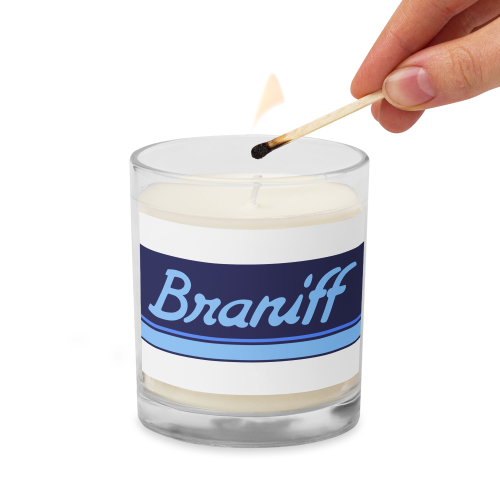 Candle Glass Jar Soy Wax Braniff 1978 Ultra Scheme Mercury Blue 1978
