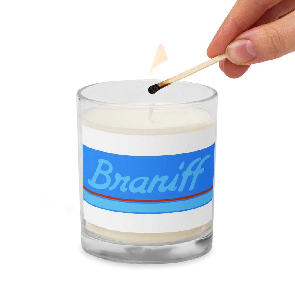 Candle Glass Jar Soy Wax Braniff 1978 Ultra Scheme Light Corvette Blue 1978