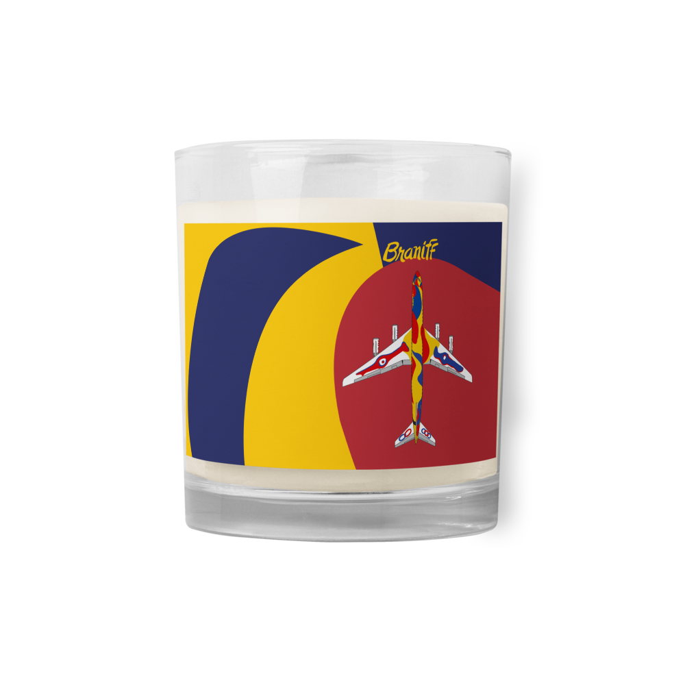 Candle Glass Jar Soy Wax Braniff Alexander Calder Design 1973 Flying Colors of South America DC-8-62 1973