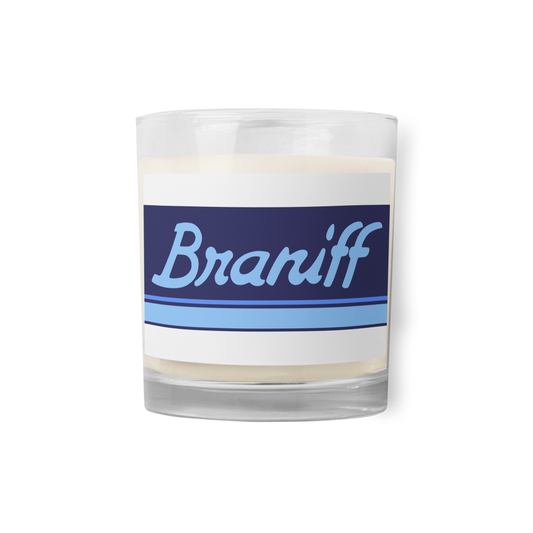 Candle Glass Jar Soy Wax Braniff 1978 Ultra Scheme Mercury Blue 1978
