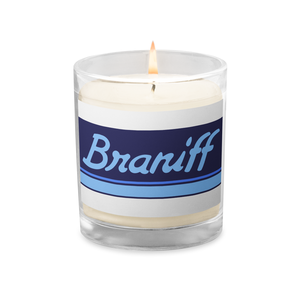 Candle Glass Jar Soy Wax Braniff 1978 Ultra Scheme Mercury Blue 1978