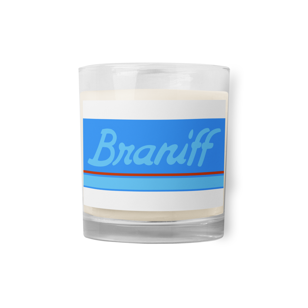 Candle Glass Jar Soy Wax Braniff 1978 Ultra Scheme Light Corvette Blue 1978