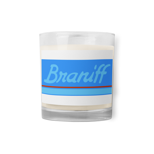 Candle Glass Jar Soy Wax Braniff 1978 Ultra Scheme Light Corvette Blue 1978