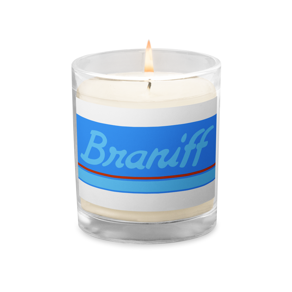 Candle Glass Jar Soy Wax Braniff 1978 Ultra Scheme Light Corvette Blue 1978