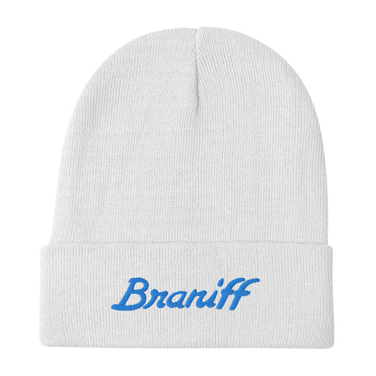 Embroidered Beanie Cap Braniff Ultra Logo 1978 Light Blue
