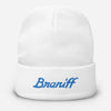 Embroidered Beanie Cap Braniff Ultra Logo 1978 Light Blue