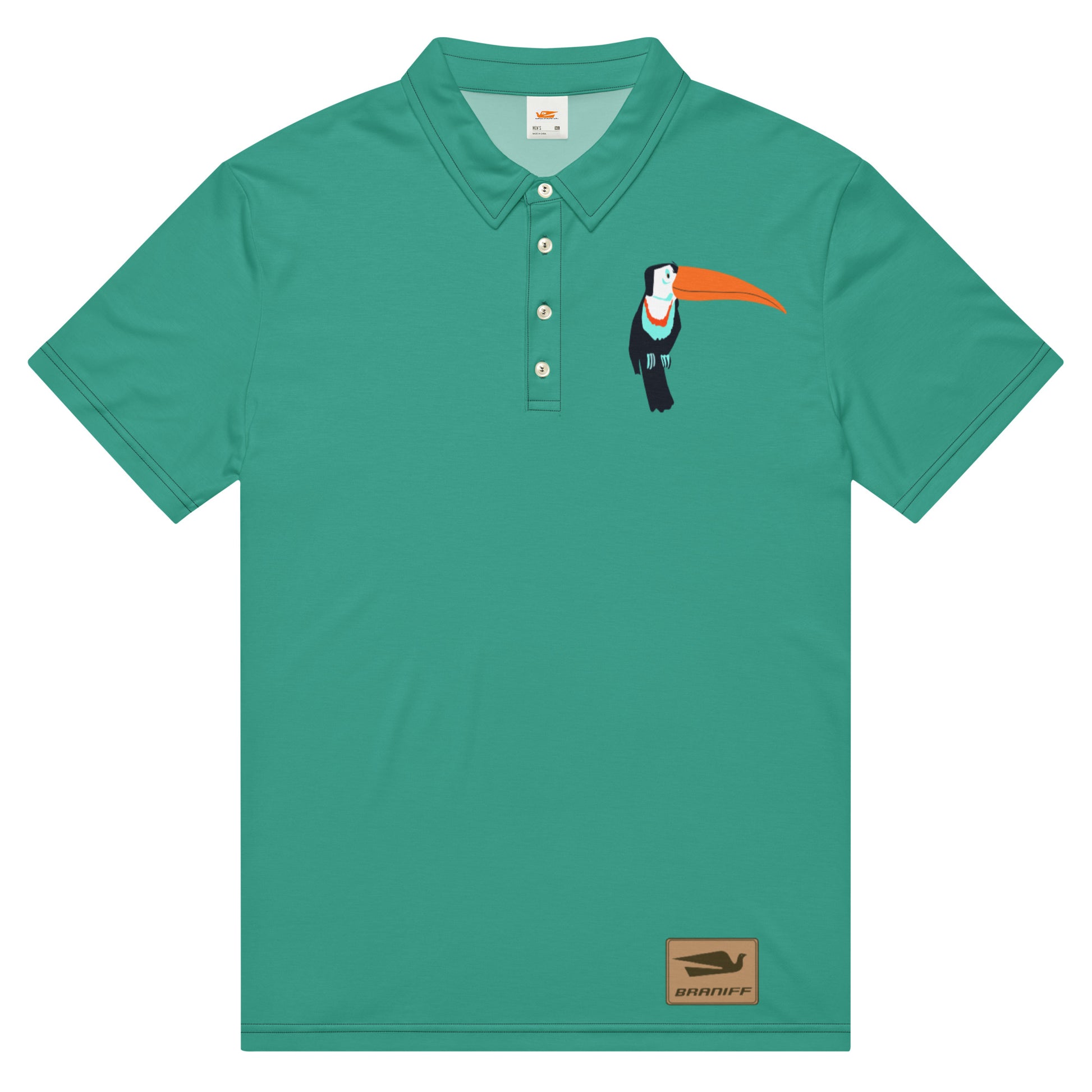 Polo Shirt Slim Fit Men's Women's Braniff Toucan South America with Bluebird Logo