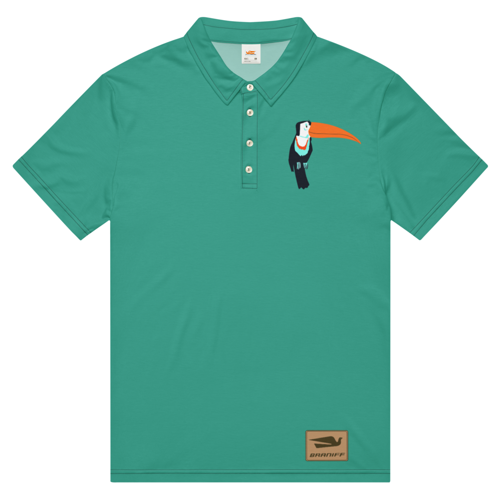 Polo Shirt Slim Fit Men's Women's Braniff Toucan South America with Bluebird Logo