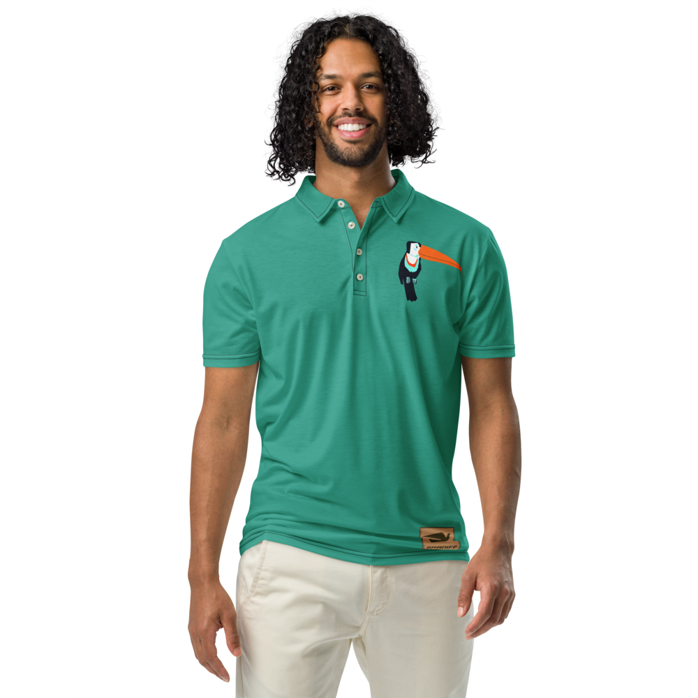 Polo Shirt Slim Fit Men's Women's Braniff Toucan South America with Bluebird Logo