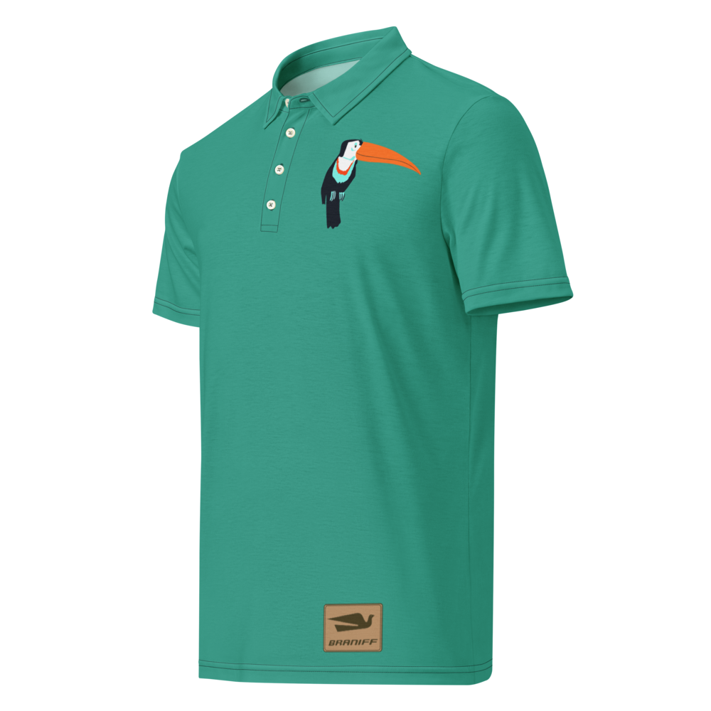 Polo Shirt Slim Fit Men's Women's Braniff Toucan South America with Bluebird Logo
