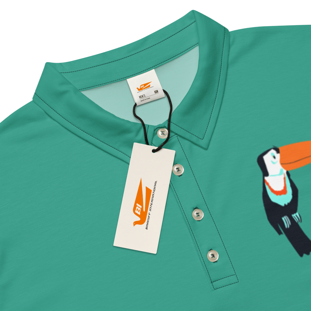 Polo Shirt Slim Fit Men's Women's Braniff Toucan South America with Bluebird Logo