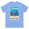 T-Shirt Basic Short Sleeve Mens Womens Braniff Remastered Poster Colorado Rocky Mountains 1963 Light Blue