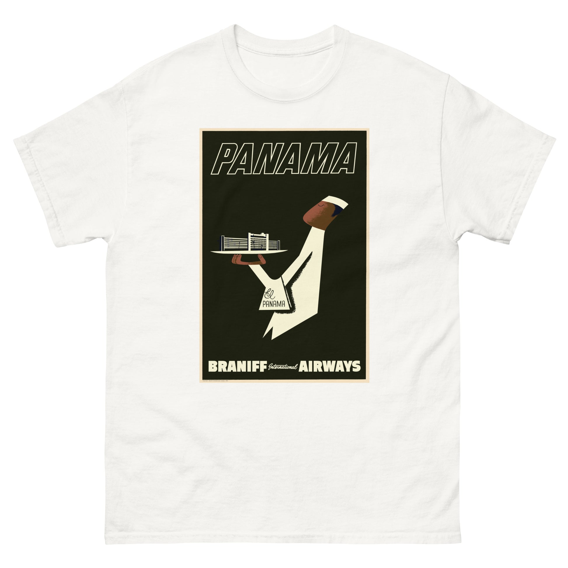 Mens Classic Tee White Front - Braniff El Panama Hotel 1963 Short Sleeve Black T-Shirt - Braniff Short Sleeve Shirt – Braniff Boutique