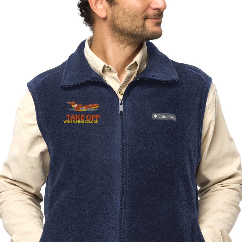 Vest Fleece Men's Braniff X Columbia with Boeing 727 1971 Two Tone Takeoff with Flying Colors