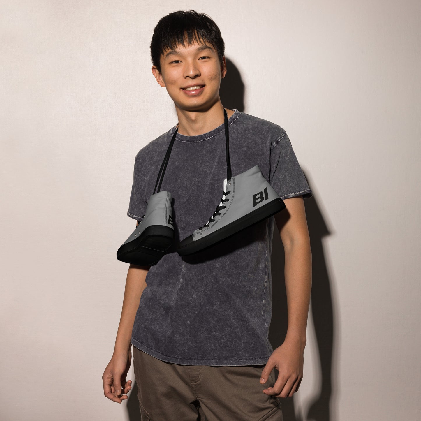 Braniff Sky High Top Canvas Shoes Mens BI Logo End of the Plain Plane 1965 Gray ONLY Available in Certain Countries See List Below