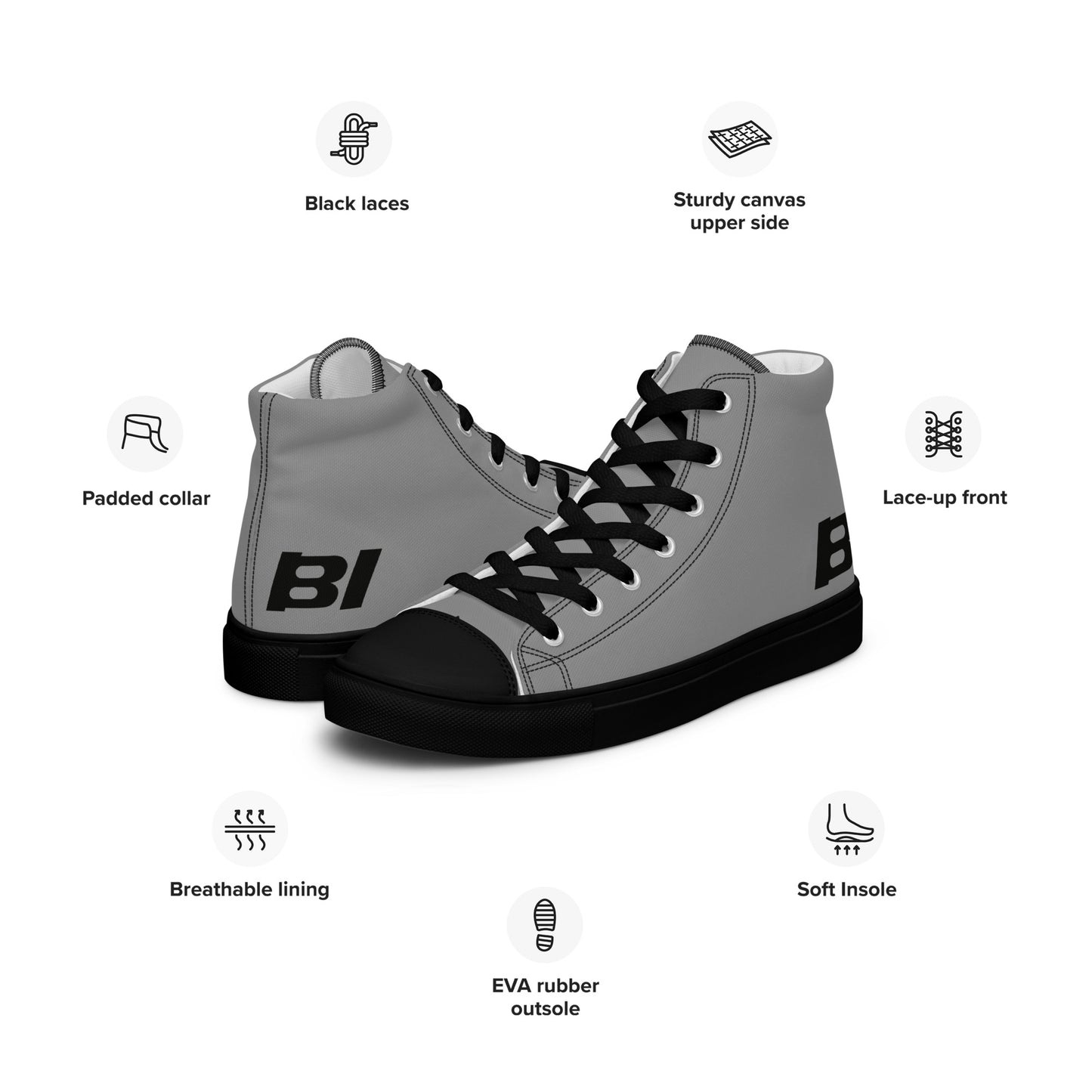 Braniff Sky High Top Canvas Shoes Mens BI Logo End of the Plain Plane 1965 Gray ONLY Available in Certain Countries See List Below