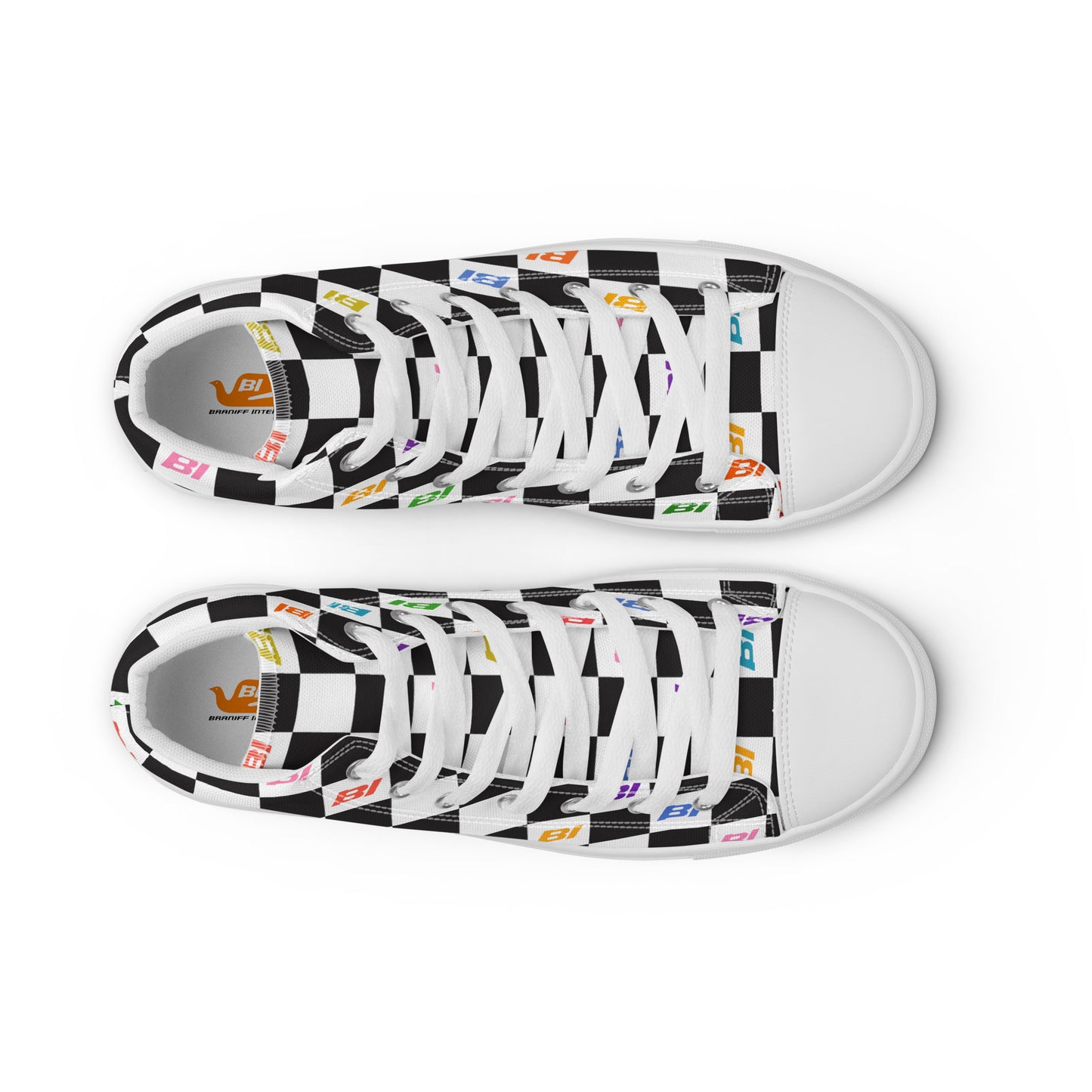 Braniff Sky High Top Canvas Shoes Mens Check BI Logo Alexander Girard for Braniff International ONLY Available in Certain Countries See List Below