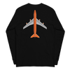 Long Sleeve Shirt by Gildan Men's Women's Braniff Boeing 747 Crew Logo and Jumbo Jet on Shirt Back