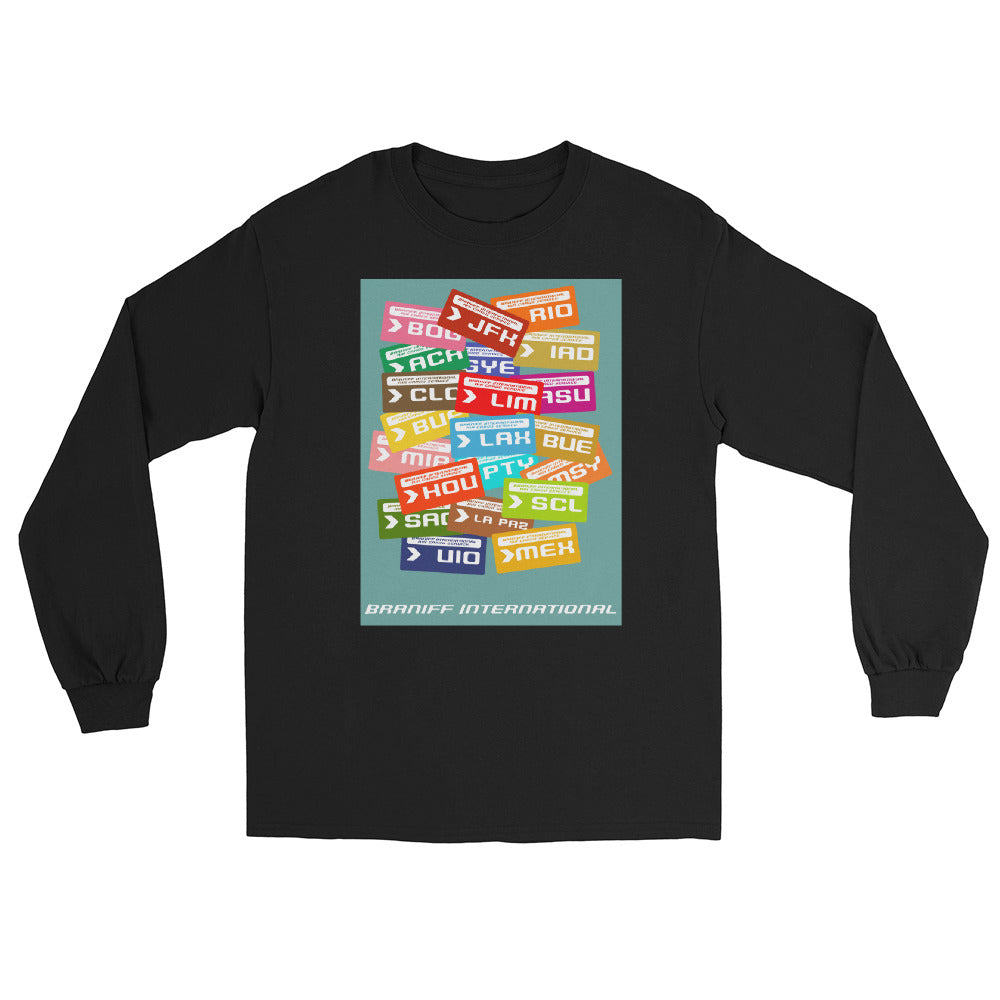 Long Sleeve Shirt by Gildan Men's Women's Braniff Luggage Tags Destinations