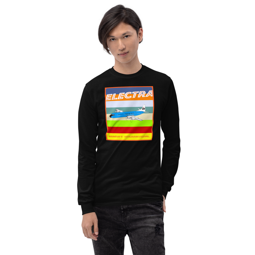 Long Sleeve Shirt by Gildan Men's Women's Braniff Lockheed L-188 1967 Solid Color Scheme