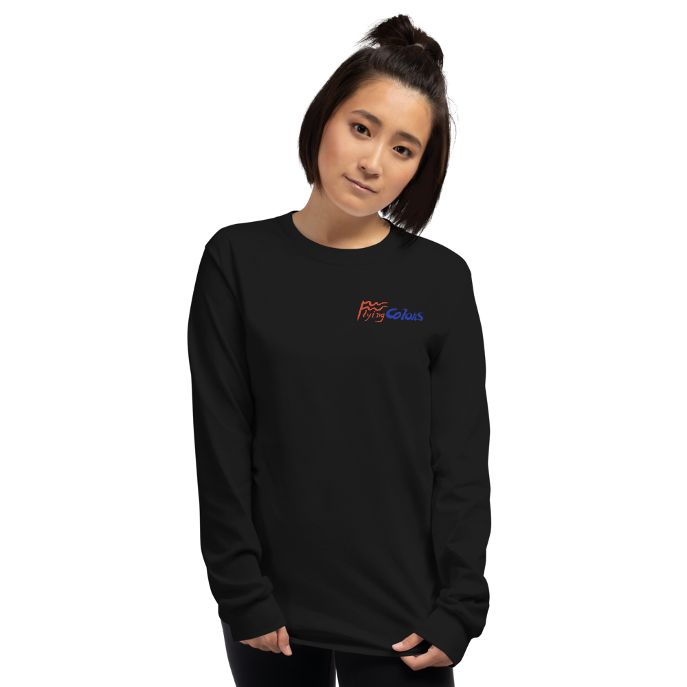 Long Sleeve Shirt by Gildan Men's Women's Braniff Boeing 727 Bicentennial Color Scheme on Shirt Back