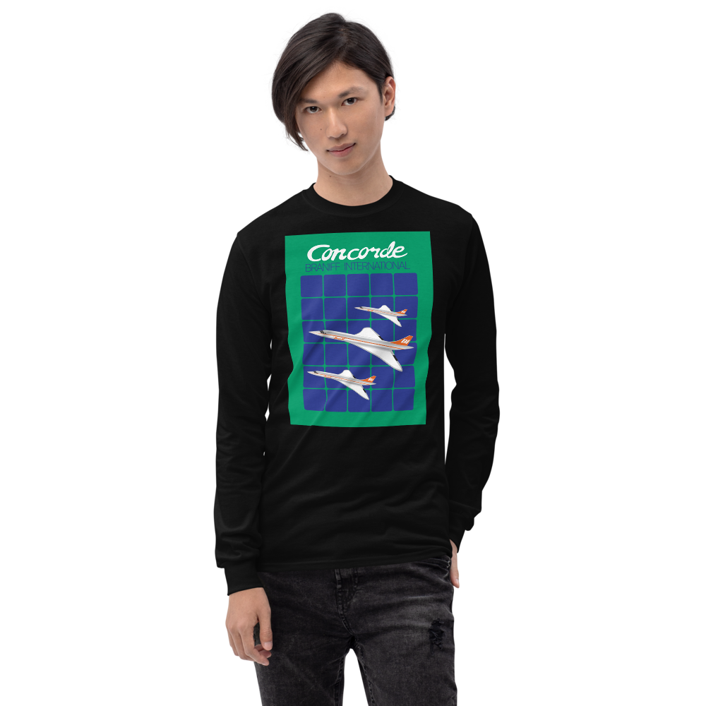 Long Sleeve Shirt by Gildan Men's Women's Braniff Concorde SST Jet Inflight