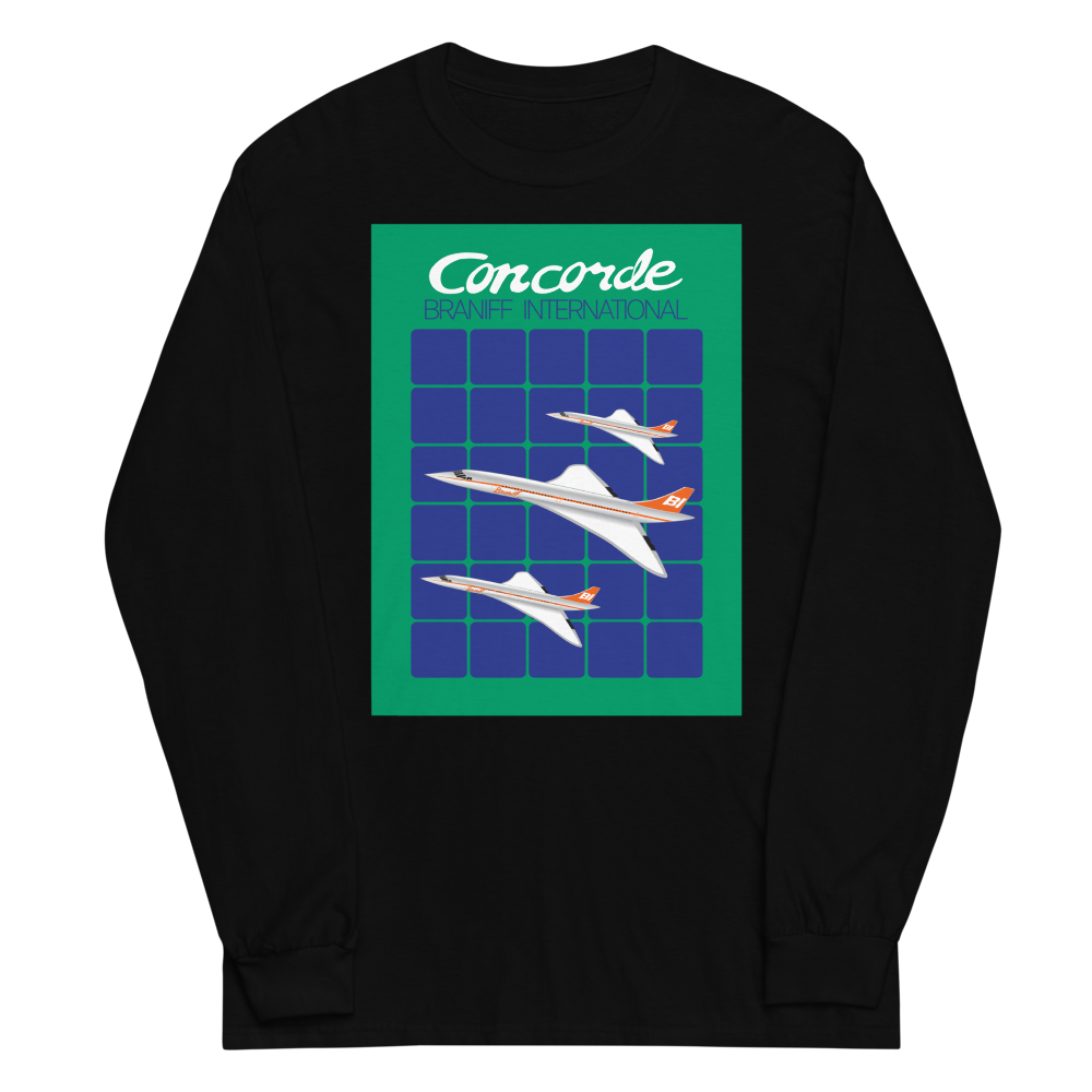 Long Sleeve Shirt by Gildan Men's Women's Braniff Concorde SST Jet Inflight