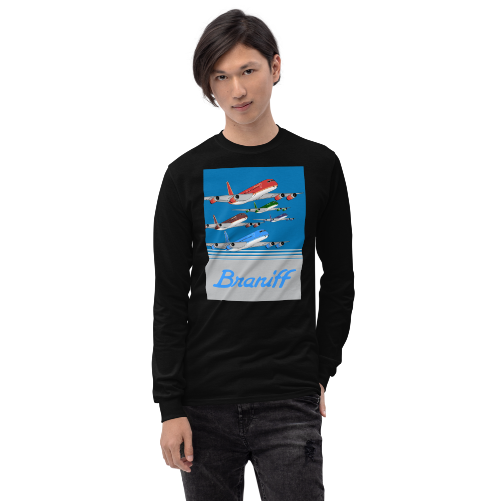 Long Sleeve Shirt by Gildan Men's Women's  Braniff McDonnell Douglas DC-8-62 1978 Ultra Color Scheme