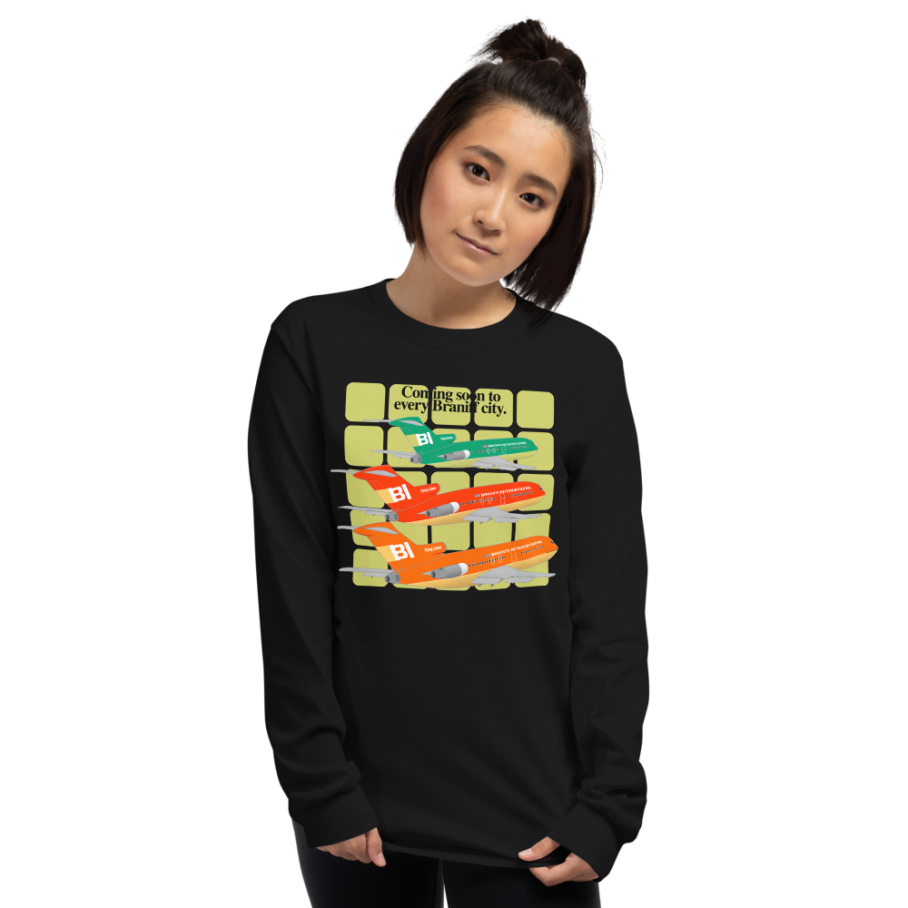 Long Sleeve Shirt Unisex by Gildan Braniff Boeing 727 1971 Two Tone Coming Soon