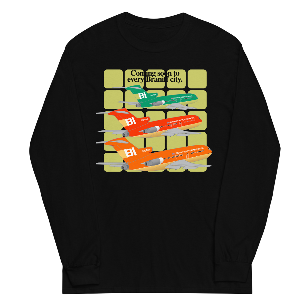 Long Sleeve Shirt Unisex by Gildan Braniff Boeing 727 1971 Two Tone Coming Soon