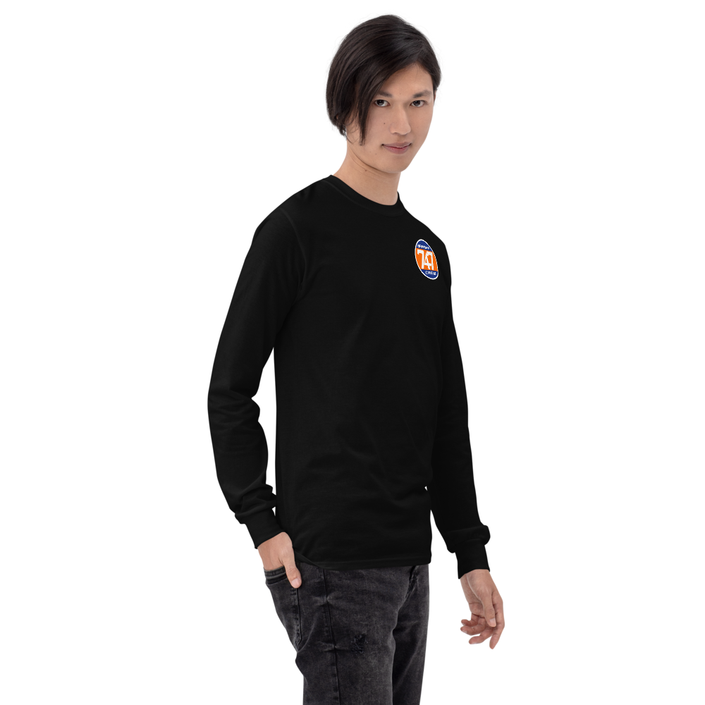 Long Sleeve Shirt by Gildan Men's Women's Braniff Boeing 747 Crew Logo and Jumbo Jet on Shirt Back