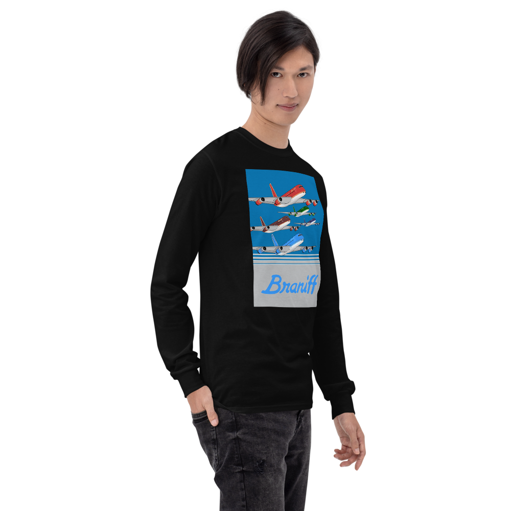 Long Sleeve Shirt by Gildan Men's Women's  Braniff McDonnell Douglas DC-8-62 1978 Ultra Color Scheme