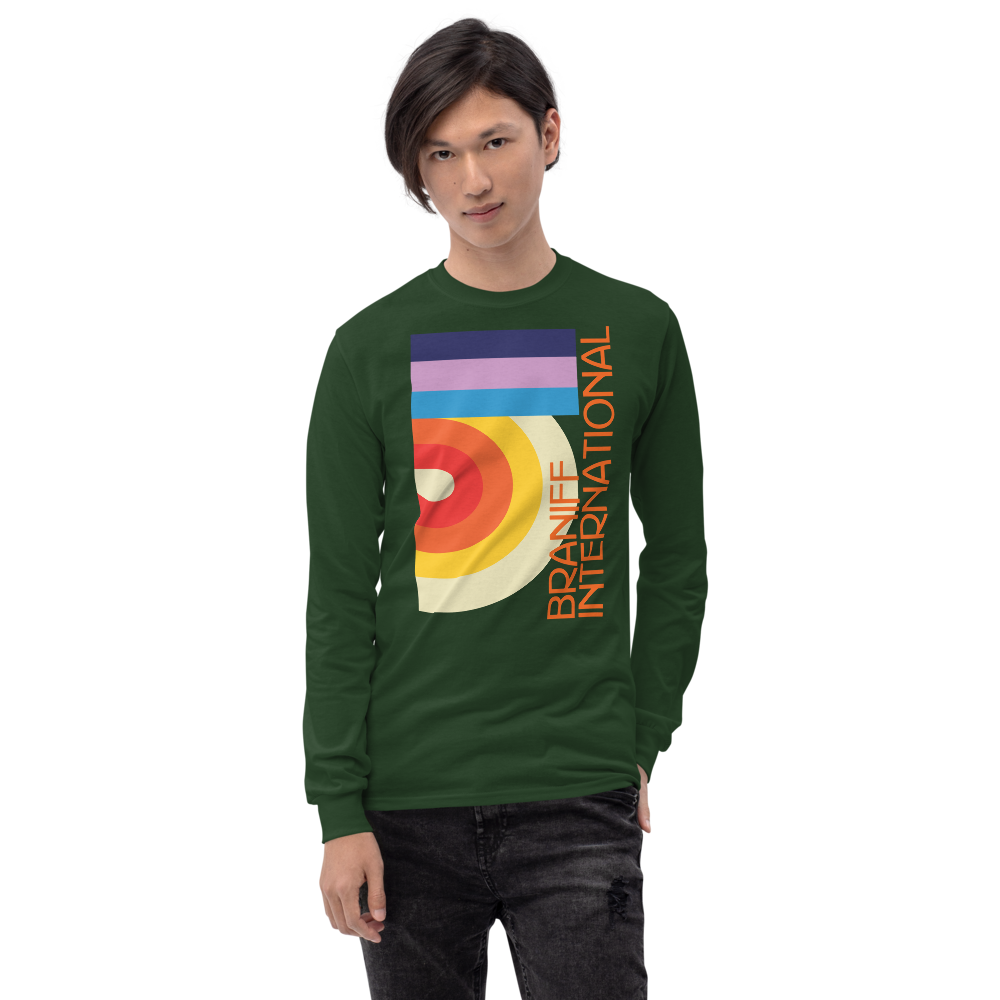 Long Sleeve Shirt by Gildan Men's Women's Braniff DFW Airport Swirl Design 1973