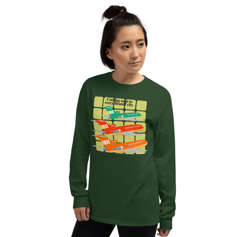 Long Sleeve Shirt Unisex by Gildan Braniff Boeing 727 1971 Two Tone Coming Soon