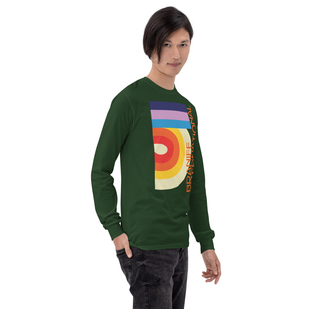 Long Sleeve Shirt by Gildan Men's Women's Braniff DFW Airport Swirl Design 1973