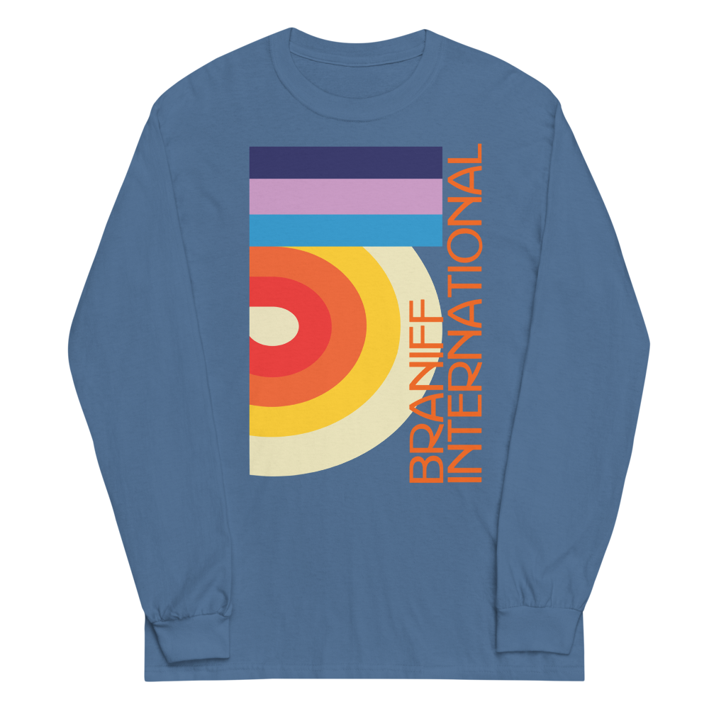 Long Sleeve Shirt by Gildan Men's Women's Braniff DFW Airport Swirl Design 1973