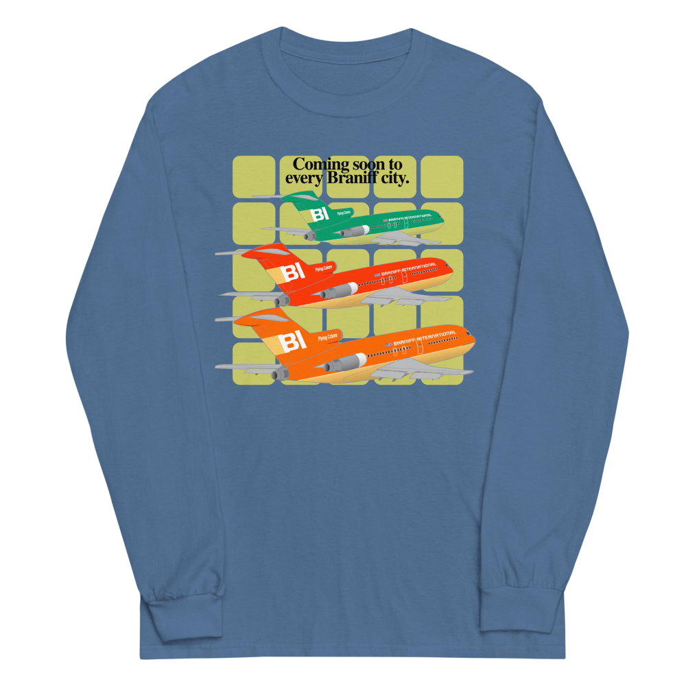 Long Sleeve Shirt Unisex by Gildan Braniff Boeing 727 1971 Two Tone Coming Soon