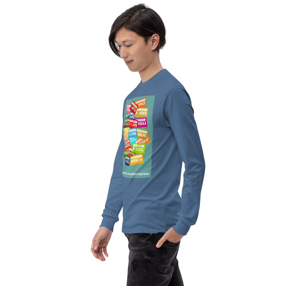 Long Sleeve Shirt by Gildan Men's Women's Braniff Luggage Tags Destinations