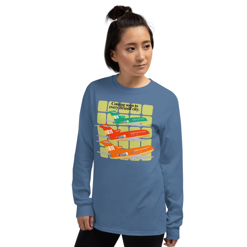 Long Sleeve Shirt Unisex by Gildan Braniff Boeing 727 1971 Two Tone Coming Soon